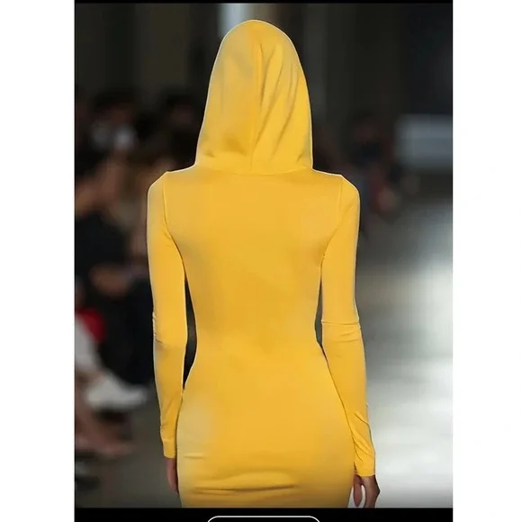 Women's Yellow V Neck Long Sleeve Hooded Mini Dress XXL - Picture 2 of 10